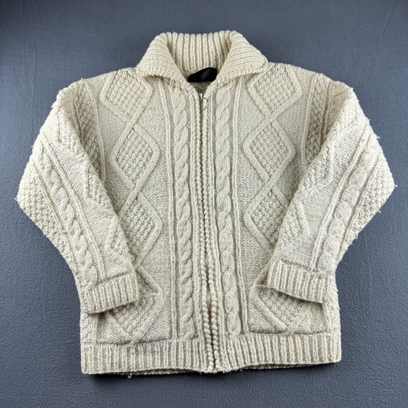 Otavlo Cardigan Men's M Beige Native American Hand Knit Wool Aan Fisherman VTG